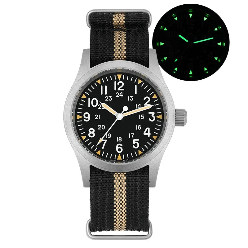 Militado ML05 38mm Military Watch Miyota 2035 Movement Domed Sapphire Crystal C3 Green Luminous 10Bar Waterproof Vintage Watches