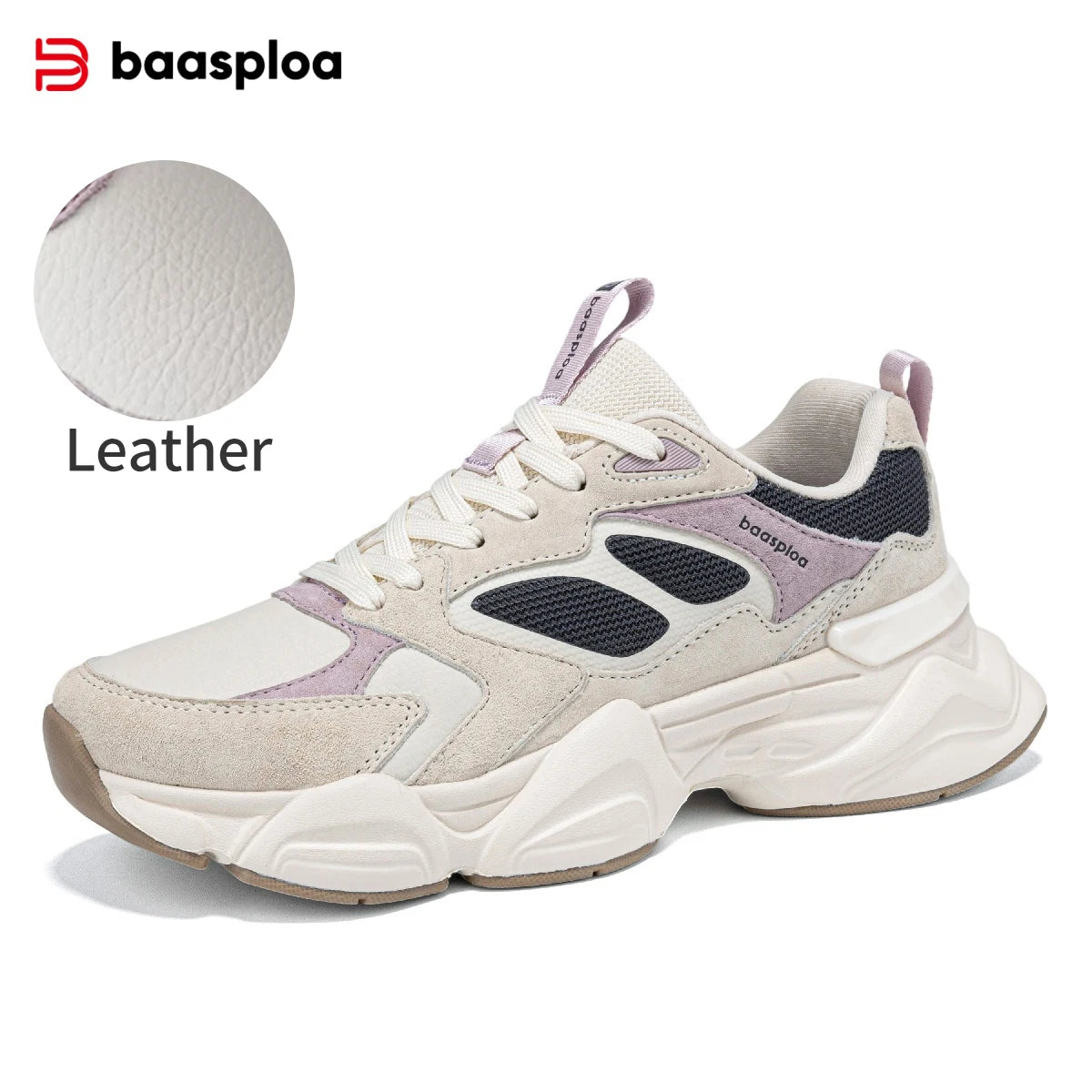 Baasploa Women Walking Shoes Lightweight Mesh Breathable Sport Shoes Comfort Soft Female Leather Height Increase Casual Sneakers