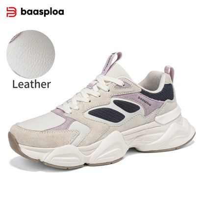 Baasploa Women Walking Shoes Lightweight Mesh Breathable Sport Shoes Comfort Soft Female Leather Height Increase Casual Sneakers