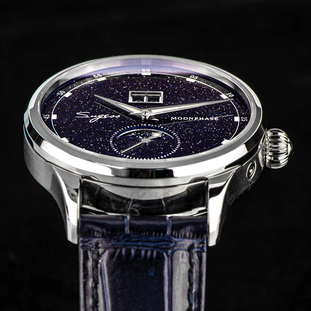 Sugess 2022 Luxury Man Watch Moonphase Blue GoldStone Dial Tianjin 2528 Movement Stainless Steel Starry Sky Limited Edition V3
