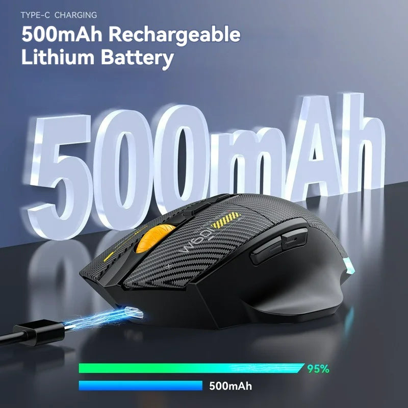 Ποντίκι gaming από ανθρακονήματα 12800DPI, 2.4G ασύρματο, Bluetooth και ενσύρματο, τριπλής λειτουργίας, αθόρυβο κουμπί, προγραμματισμός macro, 500mAh, 7 πλήκτρα