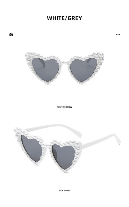 New In Luxury Fine Shimmering Love Pearl Sun Glasses Women Heart Glasses Casual Bling Sunglasses Lentes De Sol Mujer