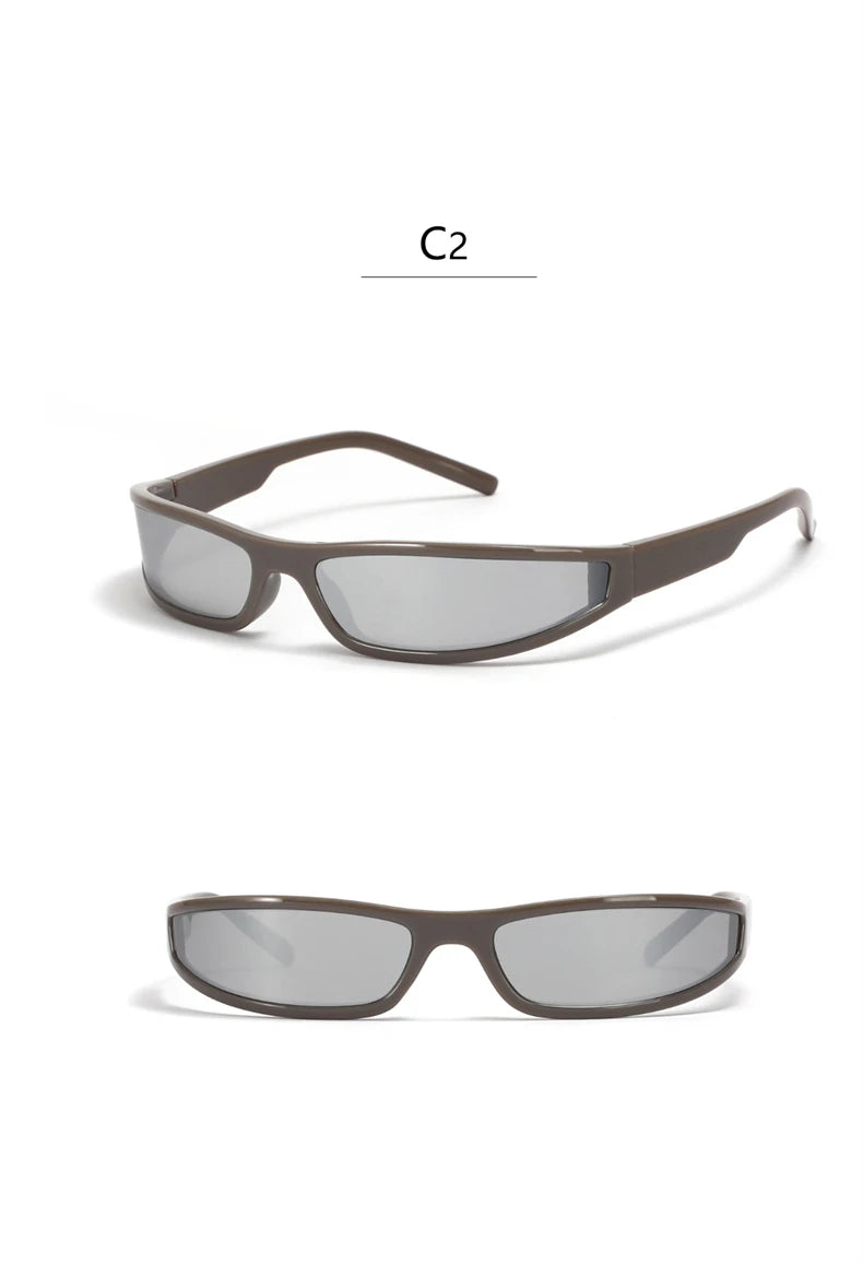 Y2k Futuristic Sunglasses Women Men Vintage Small Rectangle Frame Wrap Around Sun Glasses Punk Cool Mirror Eyewear Sports Shades