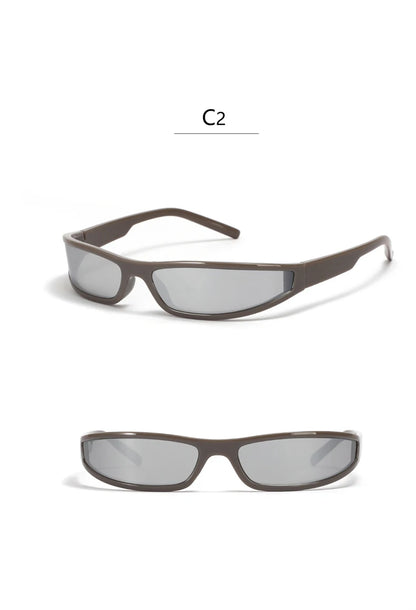 Y2k Futuristic Sunglasses Women Men Vintage Small Rectangle Frame Wrap Around Sun Glasses Punk Cool Mirror Eyewear Sports Shades