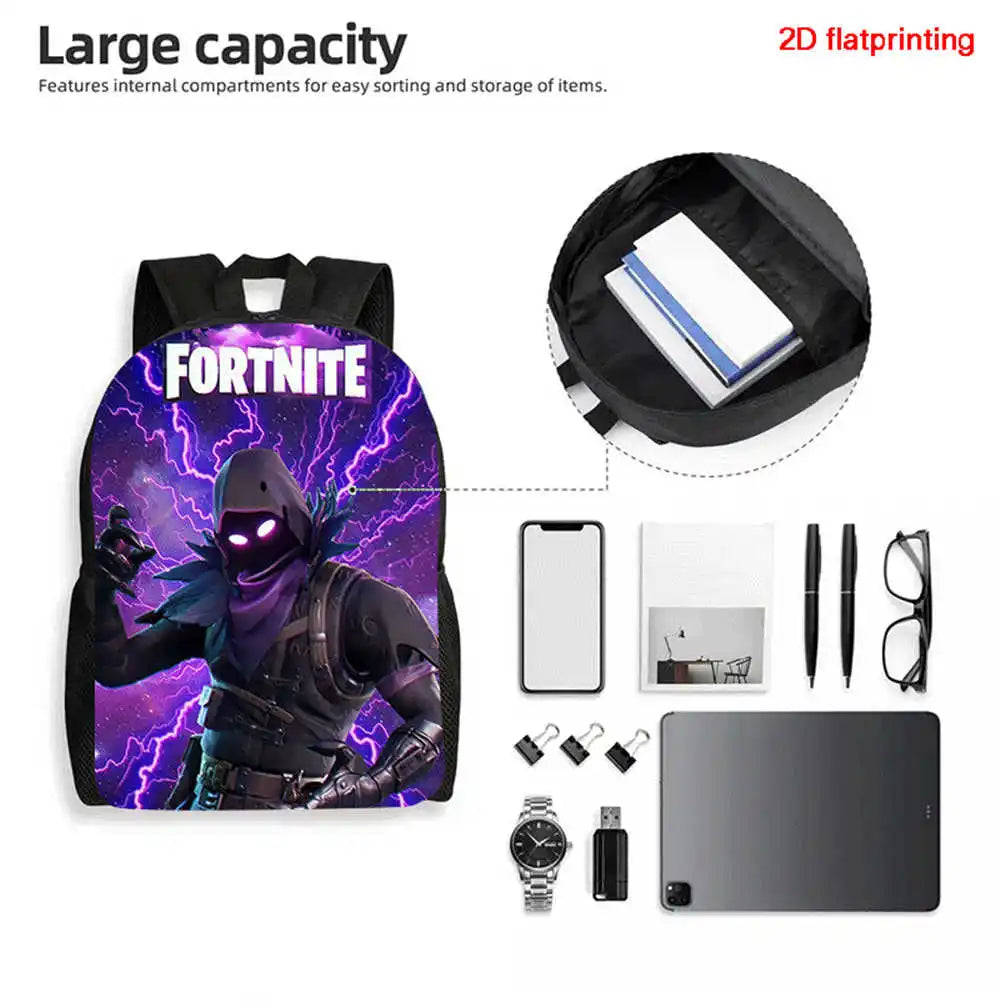 Cute Cartoon  3pcs Set School Backpack with Lunch Bag Pencil Case , Large Anime Fortnite Kids School Bags For Boys and Girls