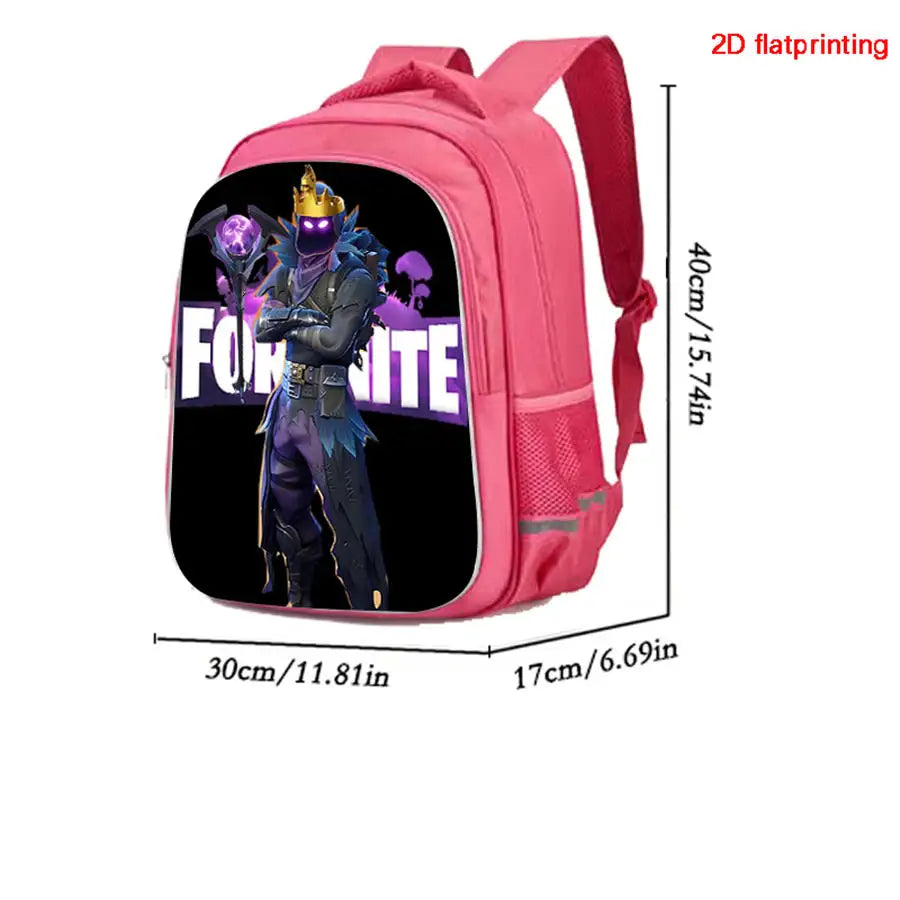 FORTNITE 16-inch Durable Lightweight Backpack, Dual Zipper Pockets, Cartoon Style for Boys & Girls Ages 6-10, Free 3D Printed Keychain