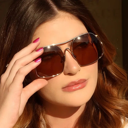 Y2k Polygon Oversized Sunglasses Women Luxury Brand Metal Sun Glasses Fashion Personality Outdoor Retro Eyeglassess Uv400 Men
