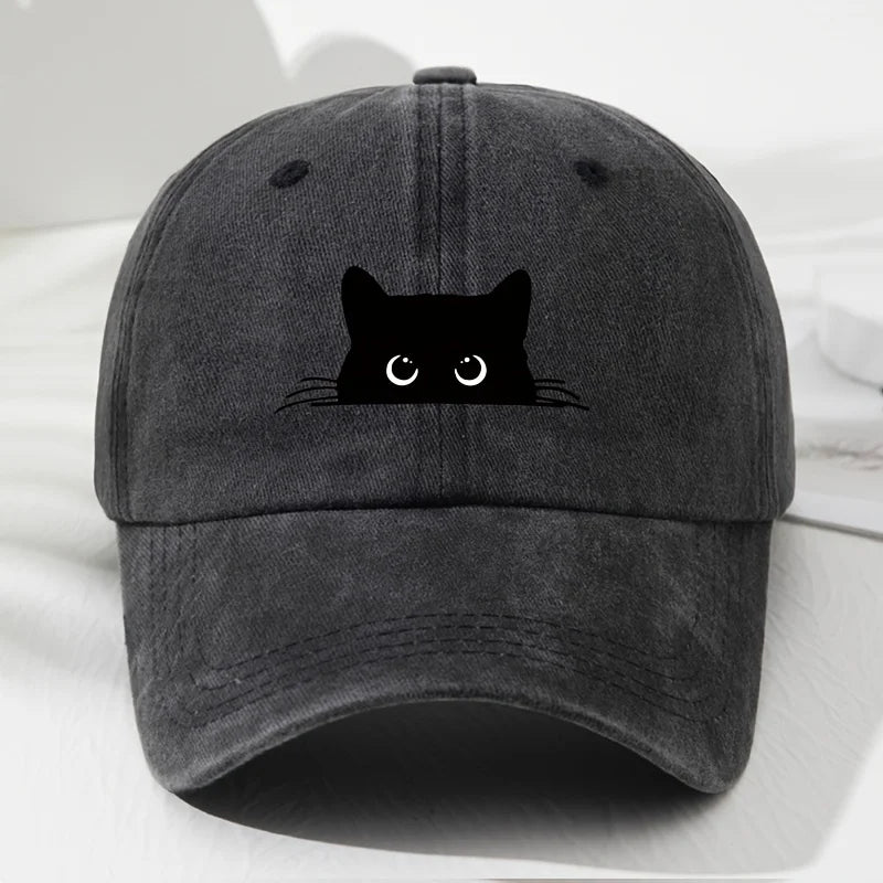 Black cat printed baseball cap retro men's and women's fashionable outdoor hat with adjustable eaves suitable for sports fishing