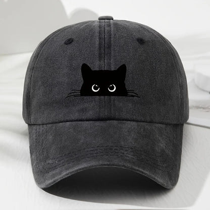 Black cat printed baseball cap retro men's and women's fashionable outdoor hat with adjustable eaves suitable for sports fishing