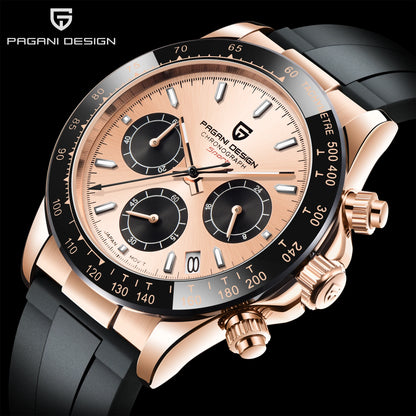 PAGANI DESIGN 1664 Luxury Automatic Mechanical Men's Watch VK63 movement AR Sapphire Crystal Rubber 100m Waterproof Men's Watch