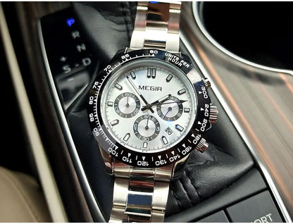 Montre homme MEGIR, marque de luxe, montre de sport à quartz, bracelet en acier inoxydable, étanche, chronographe, montre-bracelet