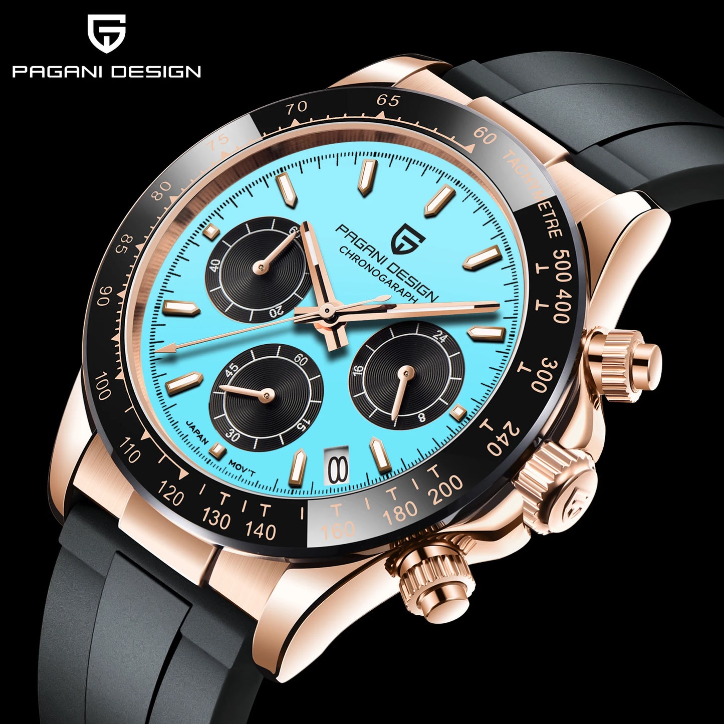 PAGANI DESIGN 1664 Luxury Automatic Mechanical Men's Watch VK63 movement AR Sapphire Crystal Rubber 100m Waterproof Men's Watch
