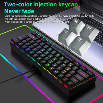 Gaming Keyboard,Russian/English RGB Backlit 61 Key Ultra-Compact Keyboard, Waterproof Mechanical Feeling Office aming Keyboards