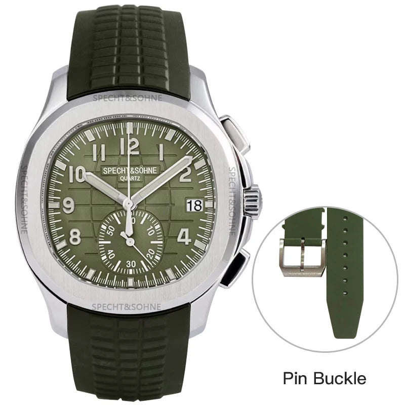 2026 New Specht&Sohne Men's Watches Quartz Watch Top Brand Luxury Chronograph Sport Rubber Luminous 5Bar Waterproof Men's Watch