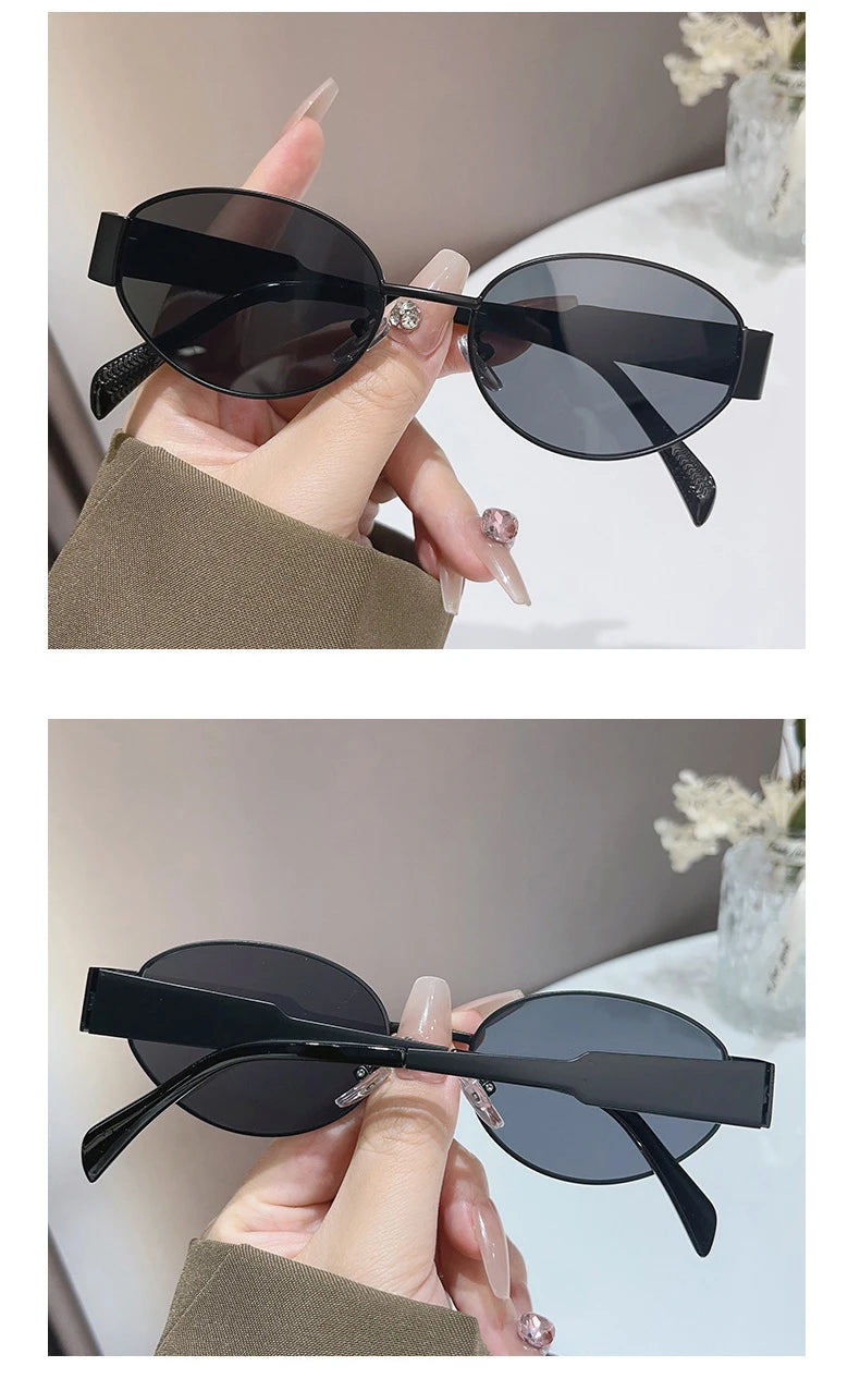 Sexy Small Oval Women's Sunglasses Trendy Luxury Design Metal Frame Shades UV400 Eyewear for Female Classic Vintage Sun Glasses