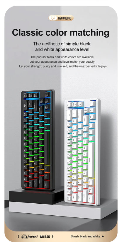 FREEWOLF M68SE 68 Key Mini Wired Keyboard RGB Backlit Type-C 68% layout Compact Gaming Office PC Laptop
