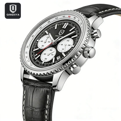 QINGXIYA Luxury Man Watch Quartz Waterproof Luminous Date Chronograph Leather Men Wristwatch Military Sports Men's Watches Reloj