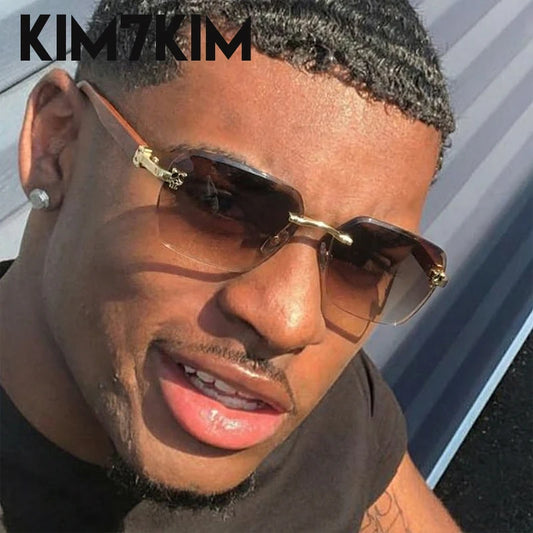 Square Rimless Photochromic Sunglasses Men Vintage Sun Glasses 2026 Luxury Designer Shades Male Cut Lenses Frameless Eyewear