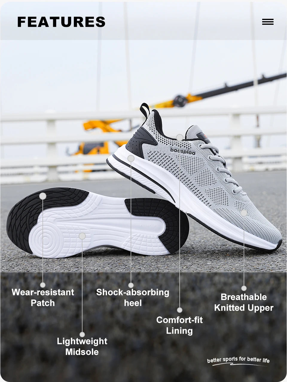 Baasploa Running Shoes Men's New Casual Lightweight Designer Mesh Sneakers Male Outdoor Breathable Lace-Up Sports Walking Shoes