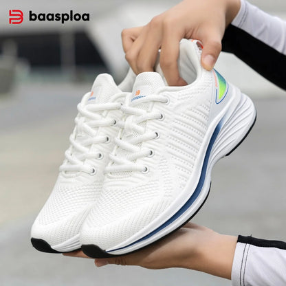 Baasploa Women Sport Shoes Comfort Lightweight Running Shoes for Women Mesh Breathable Casual Sneakers White Walking Sneakers