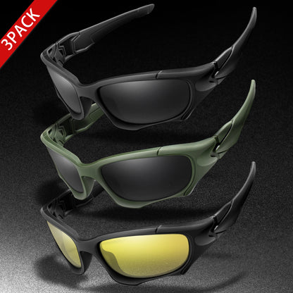 3-PACK Trendy Outdoor Tactics Sports Sunglasses Men and Women Cycling Glasses Driving Camping Travel Colorful Goggles