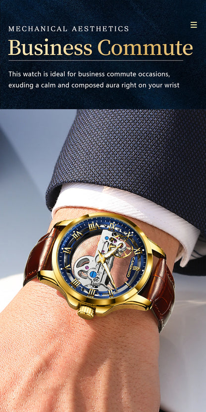 CAREKISO Fashion Men's Watches Original Mechanical Leather Men Clock Waterproof Hollow Tourbillon Automatic Man Watch Reloj Male