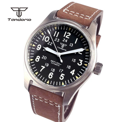 Tandorio Dive 39mm Pilot Men's Stainless Steel Automatic Watch Japan NH35/Miyota 8215/PT5000 AR Sapphire Glass 20BAR Luminous
