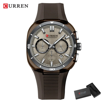Montre pour homme CURREN – Nouveau modèle de luxe à quartz, bracelet en silicone, style sportif, multifonction, étanche, lumineuse, avec affichage de la date et chronomètre.