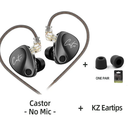 KZ Castor Wired Earbuds HiFi Bass Earphones with Dual Dynamic Drivers, Tunable Balanced Armature In-Ear Headphones, High Resolution Audio Earbuds