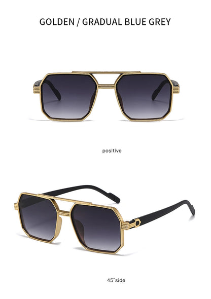 2pcs Trendy Metal Polygonal Pilot Women Sunglasses Luxury Double Beam Men Sunglass Outdoor Driving Shade Sunglasses Unisex UV400
