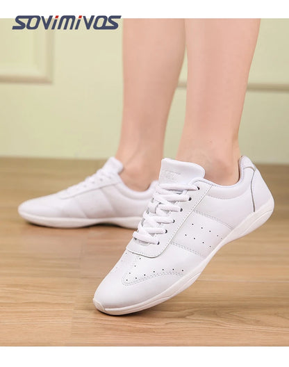 Women Dance Shoes Lightweight Flat Athletic Shoes Competitive Aerobic Gymnastics Shoes Fitness Sports Shoes White Dance Sneakers