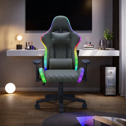 Anajqaqia Gaming Chair RGB LED Light Lumbar Massage Adjustable 90-135° Backrest Ergonomic Office Chair