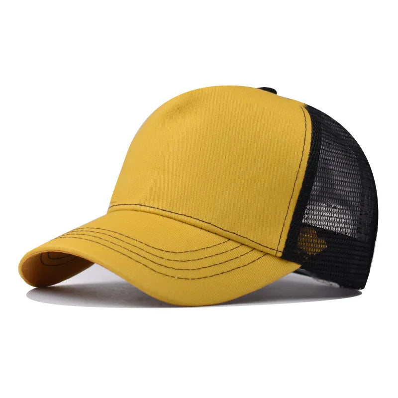 New 5 Pane Mesh Baseball Cap Adult Hip Hop Curved Snapback Hats Summer Sunshade Sun Hat Simple Trucker Cap Advertising