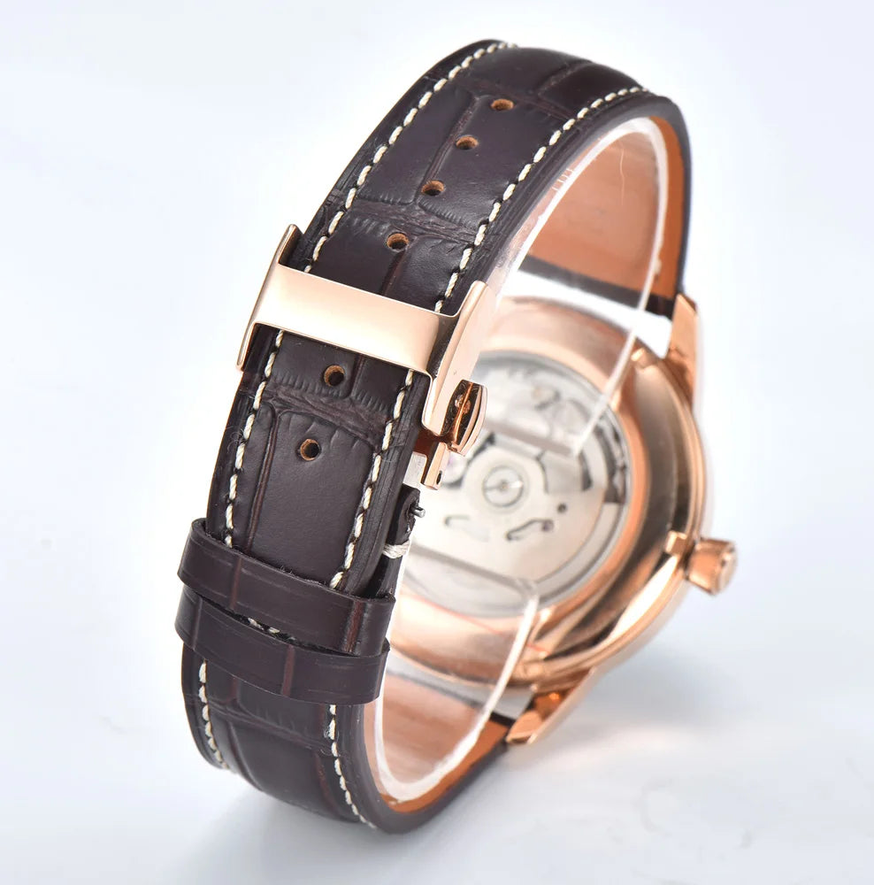 40mm NH35 Watch Cocktail Automatic Mechanical Watch High Quality Stainless Steel Double Dome Waterproof Case Leather Band Watch