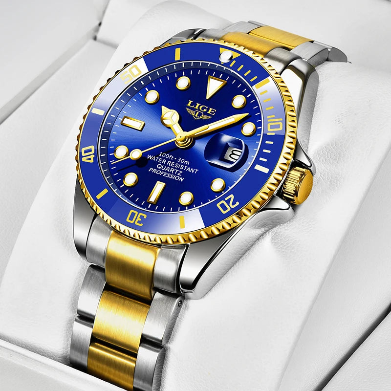 Orologio da uomo LIGE – Cronografo al quarzo, impermeabile, stile casual e professionale, accessorio di moda di lusso di un grande marchio.