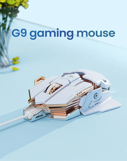 Mouse gaming cablato e-sport meccanico G5 RGB 9 pulsanti con programmazione macro, silenzioso, 12800 DPI per computer desktop e laptop