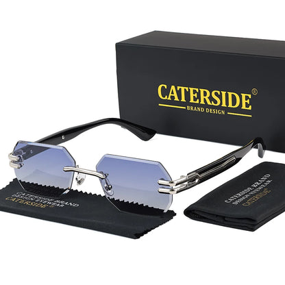 CATERSIDE Retro Rimless Sunglasses Men Polygonal Metal Frame High Quality Women Sun Glasses Outdoor Travel Gift Summer Style
