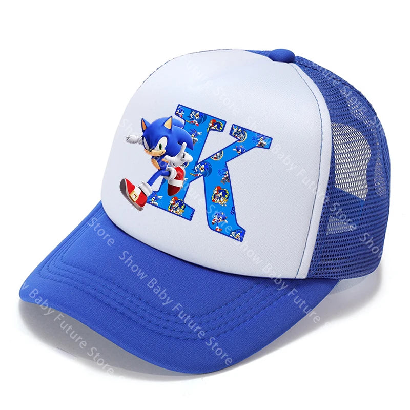 Cartoon Letters A-Z Sonics Boys Girls Baseball Caps Adult Outdoor Sports Breathable Mesh Hat Cute Anime Sunbonnet Birthday Gifts