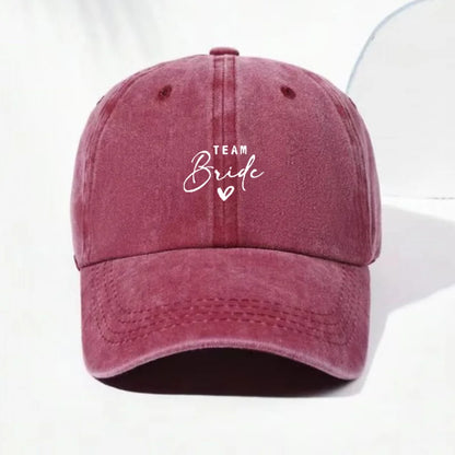 Washed Cotton Baseball Cap Adjustable Distressed Trucker Hat for Women Team Bride Party Caps Customize Bridal Wedding Vintage