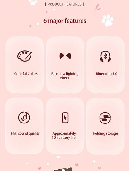 Flash Light Cute Cat Ears Wireless Headphone with Mic Control LED Kid Girl Stereo Music Helmet Phone Bluetooth Headset Gift