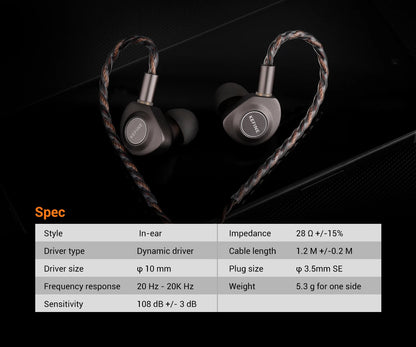 KEFINE Delci 10mm DLC+PU Diaphragm Dynamic Driver Hifi Wired IEM Earphones with CNC Metal & Detachable 0.78mm 2pin 3.5mm Cable