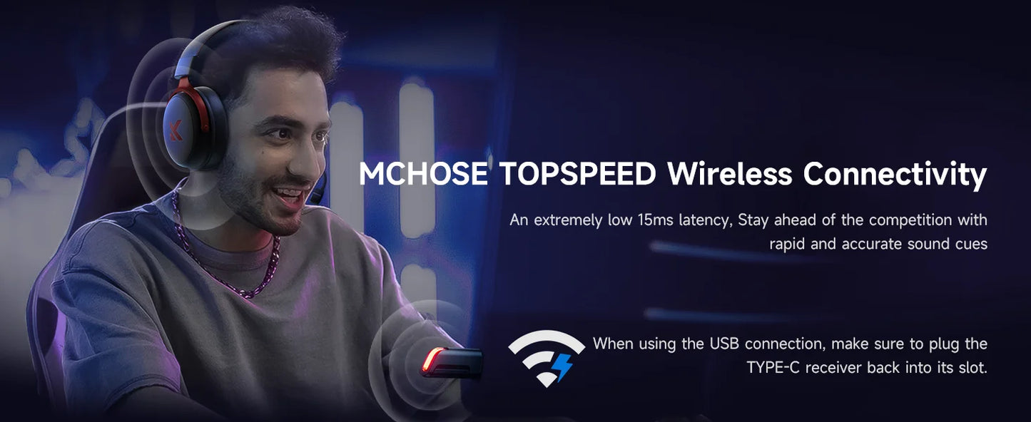 MCHOSE V9 Pro Gaming Wireless Headset7.1 Surround Sound Headphones Noise Canceling Mic Low Latency Lightweight for PS5 PC SWITCH