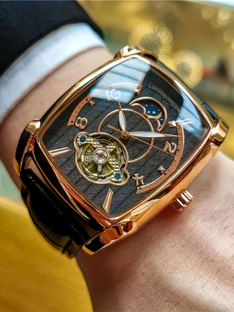 [Montre mécanique à tourbillon de luxe] Montre mécanique à tourbillon de luxe légère pour homme – Modèle haut de gamme entièrement automatique, style « squelette » tendance, idéal pour une tenue professionnelle o