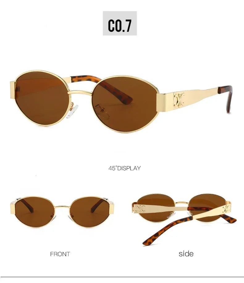 Unisex Luxury Metal Sunglasses Designer Fashion Oval Eyewear Shades UV400 Stylish Sun Glasses for Men And Women