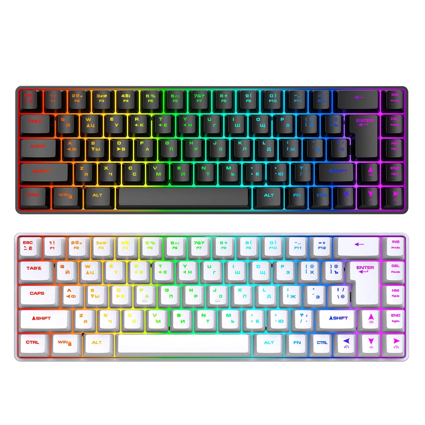 Mechanische Gaming-Tastatur mit 68 Tasten, Russisch/Englisch, zweisprachig, mit RGB-Hintergrundbeleuchtung fürs Gaming