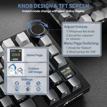 ATTACK SHARK X820 75% Ultra Wireless Mechanical Keyboard with TFT Smart Display & Knob, Hot Swappable, RGB South Facing LED