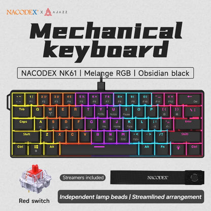 AJAZZ NK61 kabelgebundene mechanische Gaming-Tastatur 60% RGB Hot-Swappable 61 Tasten Red Switch Mini-Tastatur für Gamer-PC