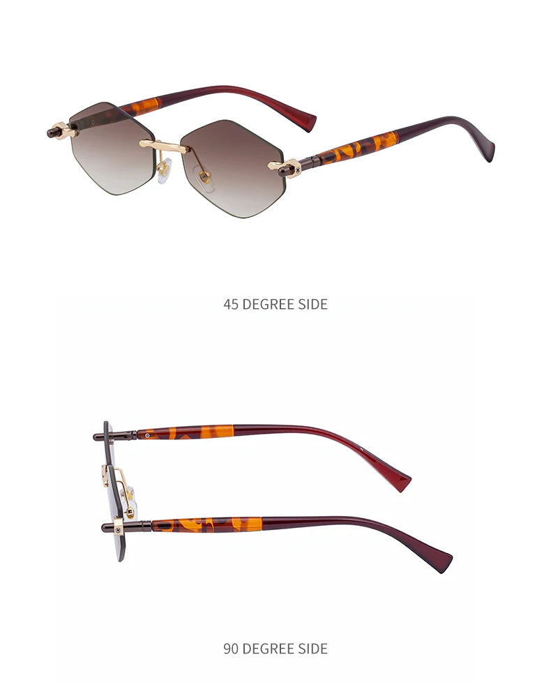 Rimless Polygon Sunglasses Women 2026 Luxury Brand Fashion Retro Sun Glasses Punk Hexagon Eyewear For Lady UV400 Outdoor Shades