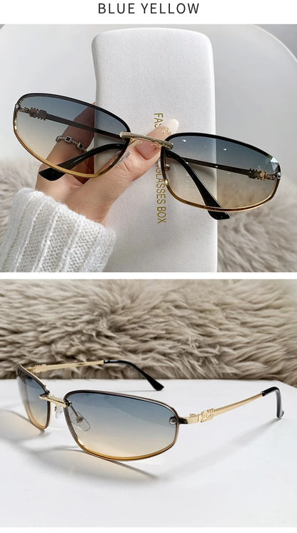 Gradient Oval Frameless Women's Sunglasses High Quality Luxury Brand Y2k Rimless Glasses Women High-end Punk Popular Shades UV