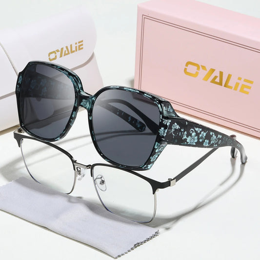 Oyalie Oversized Patterned Frame Sunglasses, a Pair of Glasses Specifically Designed for People with Nearsightedness, That Can Be Worn Directly over Prescription Glasses, Perfectly Solving the Problem of Nearsighted People We